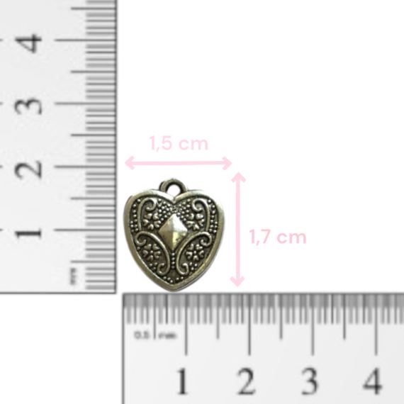 DIJE METÁLICO PLATEADO CORAZÓN X 10 UNIDADES 18