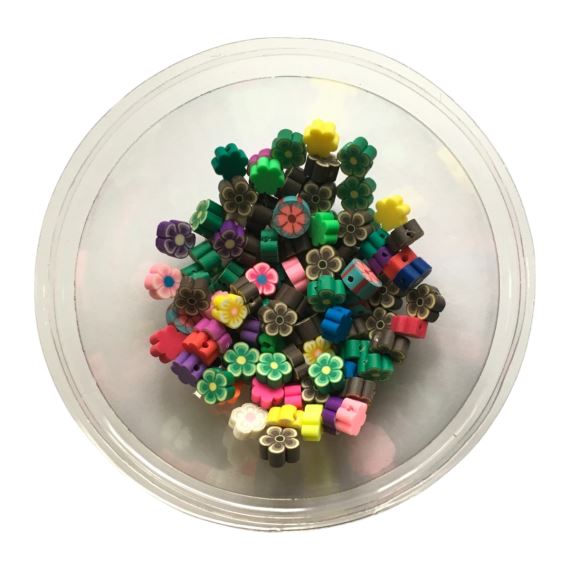 CUENTAS DE FIMO EN FORMA DE FLOR X 100 UNIDADES