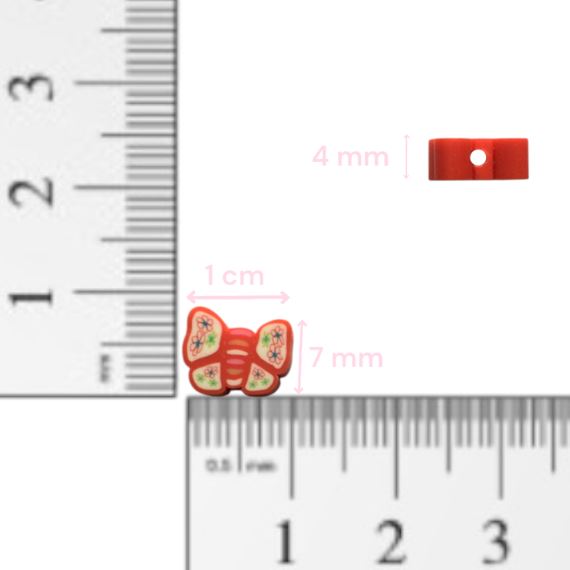 CUENTAS DE FIMO EN FORMA DE MARIPOSA X 100 UNIDADES