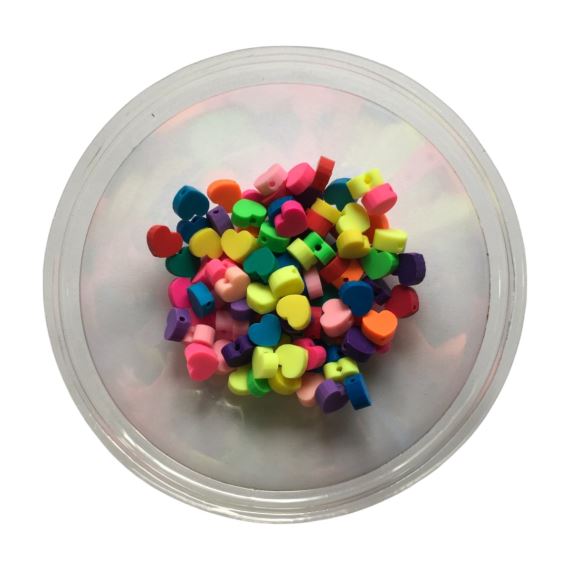 CUENTAS DE FIMO EN FORMA DE CORAZÓN X 100 UNIDADES