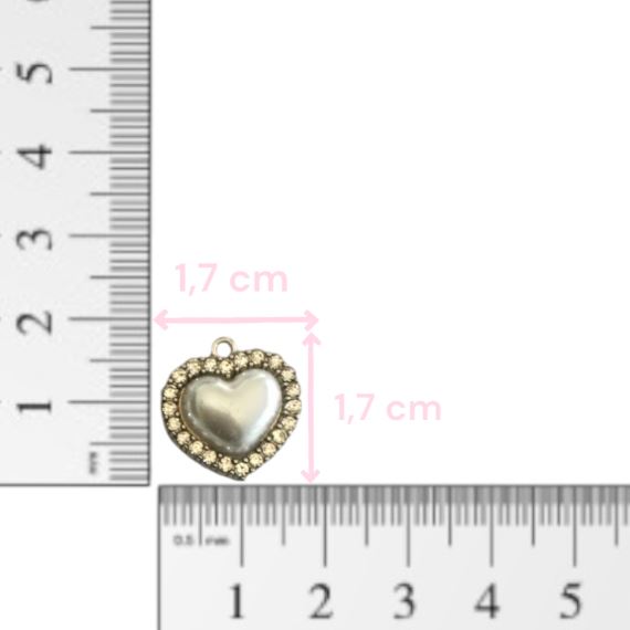 DIJE CORAZÓN STRASS MEDIA PERLA ZAMAC X 10 UNIDADES