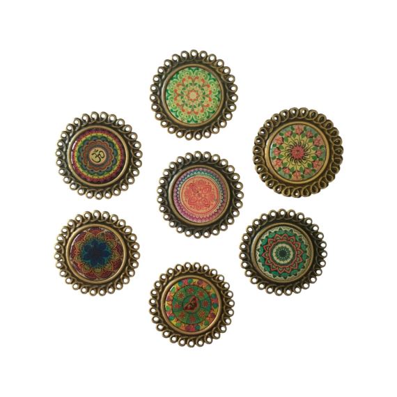 FILIGRANA CHAPA BRONCE VIEJO CON DOME RESINADO DE MANDALAS X UNIDAD