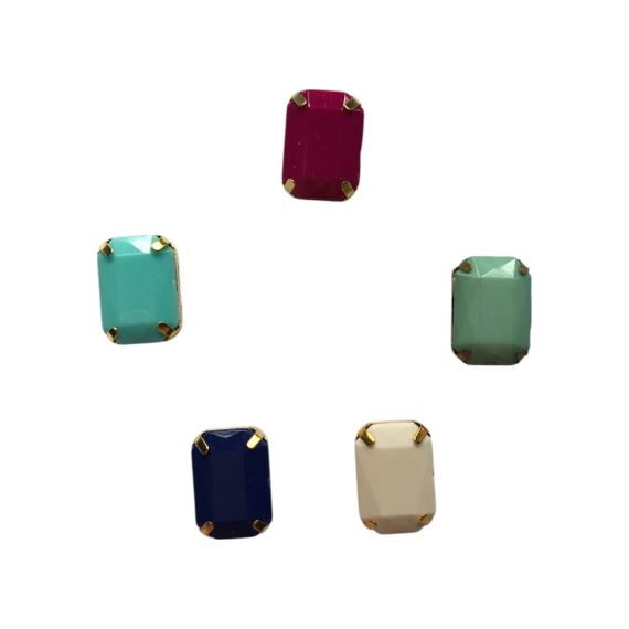 DIJE RECTANGULAR ACRÍLICO FACETADO BASE METALICA X 12 UNIDADES