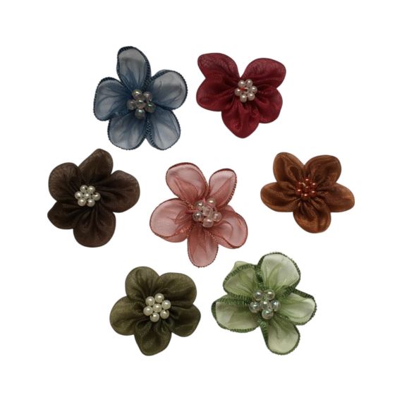 FLORES CON PERLAS BORDADAS X 20 UNIDADES