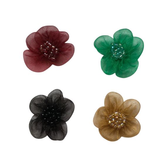 FLORES ORGANZA MOSTACILLAS BORDADAS X 20 UNIDADES