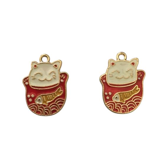 DIJE GATO DE LA SUERTE ESMALTADO DORADO X 2 UNI