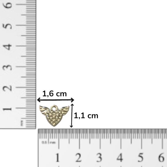 DIJE METALICO STRASS CORAZON CON ALAS X 8 UNI