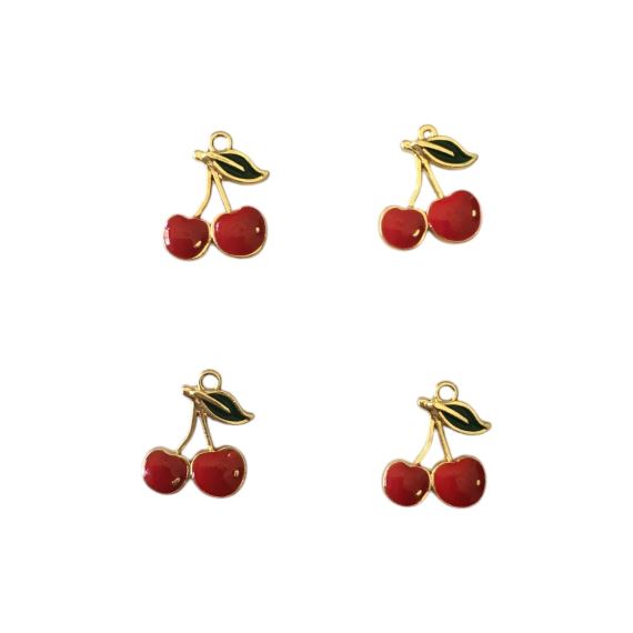 DIJE CEREZA ESMALTADO X 4 UNIDADES