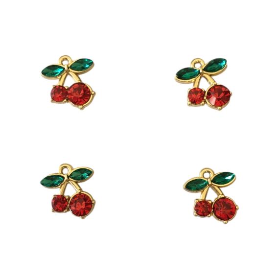 DIJE METALICO STRASS CEREZA X 4 UNI 2