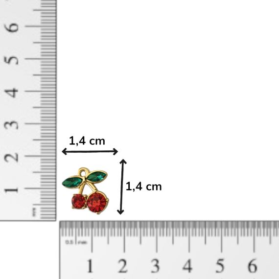 DIJE METALICO STRASS CEREZA X 4 UNI 2