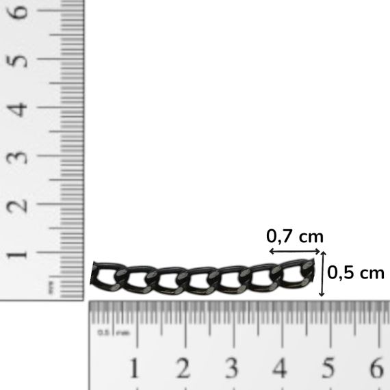 CADENA ALUMINIO NEGRA LIMADA 7 MM X 5 MM X METRO CBA5