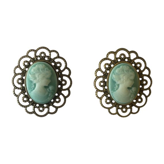 CAMAFEO OVALADO BRONCE VIEJO DAMA ANTIGUA X 2 UNI