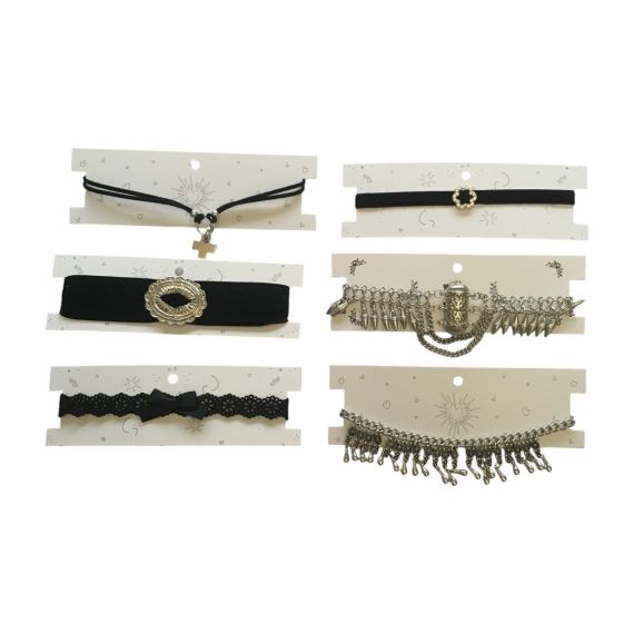 PACK 6 CHOKERS DE MODA CON CARTONES BI004