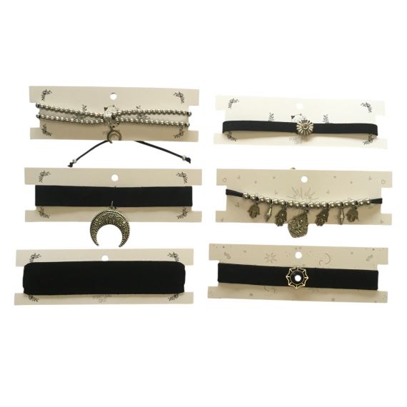 PACK 6 CHOKERS DE MODA CON CARTONES BI006