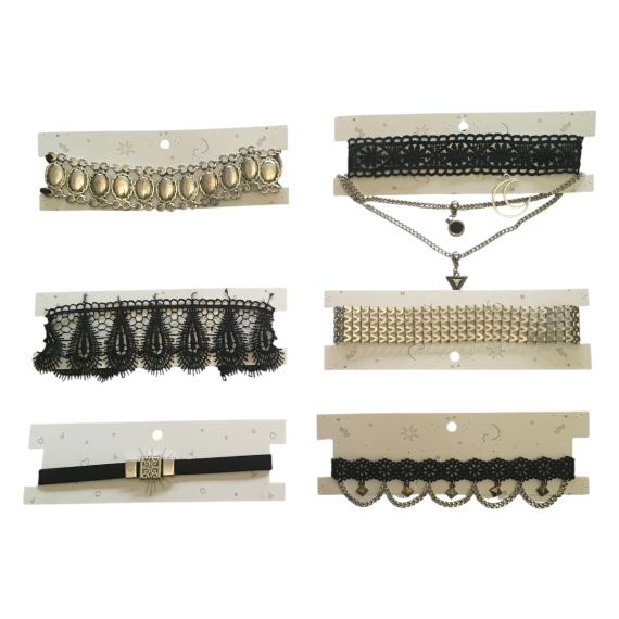 PACK 6 CHOKERS DE MODA CON CARTONES BI007