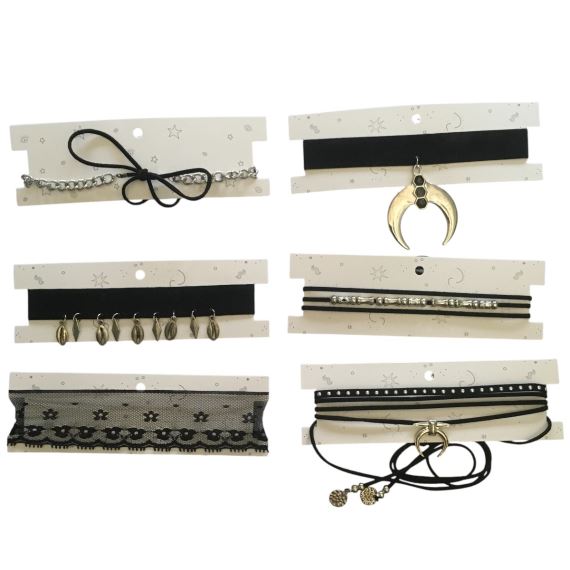 PACK 6 CHOKERS DE MODA CON CARTONES BI008