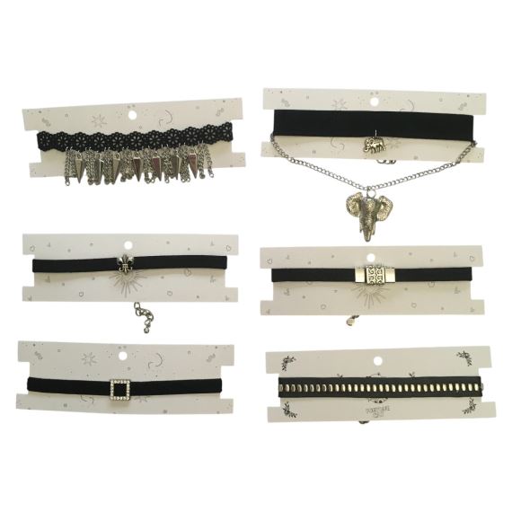 PACK 6 CHOKERS DE MODA CON CARTONES BI009