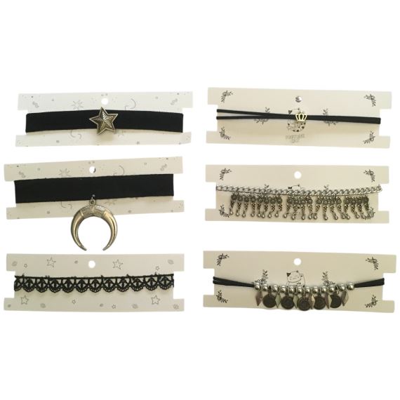 PACK 6 CHOKERS DE MODA CON CARTONES BI010