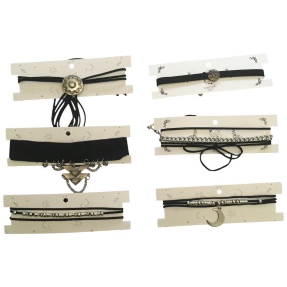 PACK 6 CHOKERS DE MODA CON CARTONES BI011