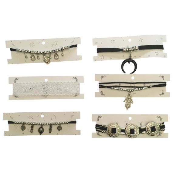 PACK 6 CHOKERS DE MODA CON CARTONES BI012