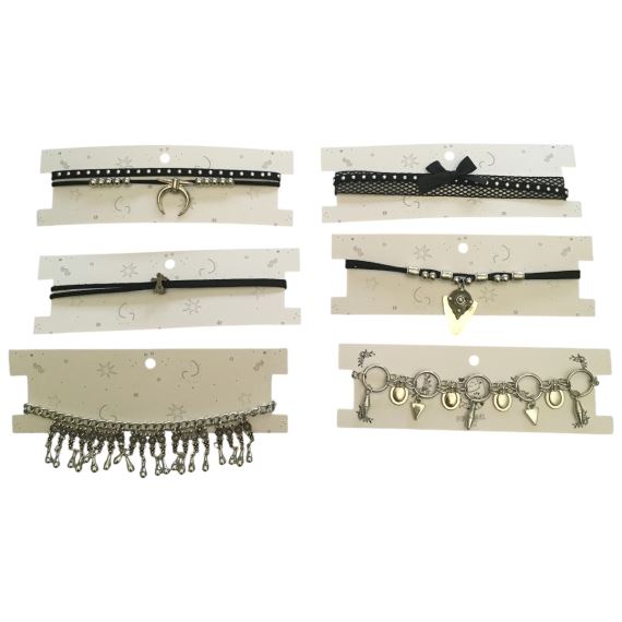 PACK 6 CHOKERS DE MODA CON CARTONES BI013