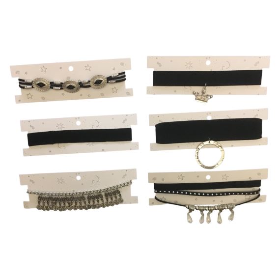 PACK 6 CHOKERS DE MODA CON CARTONES BI014