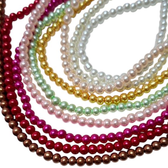 CUENTAS BOLITAS DE VIDRIO PERLADAS 4 MM X TIRA