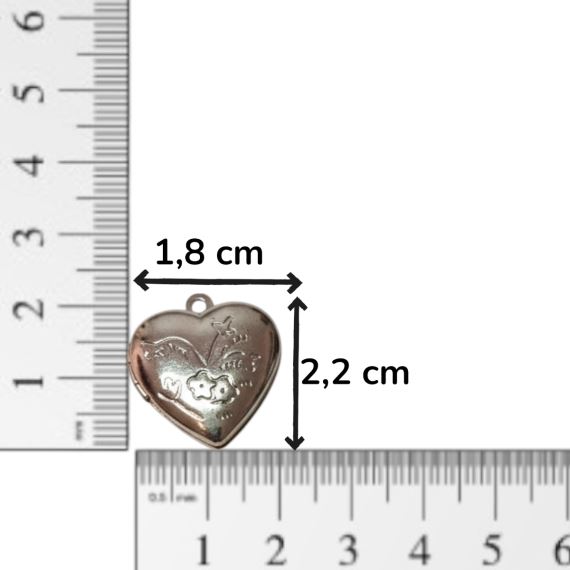 DIJE RELICARIO CORAZON PLATEADO 1,8 X 2,2 CM X 10 UNI